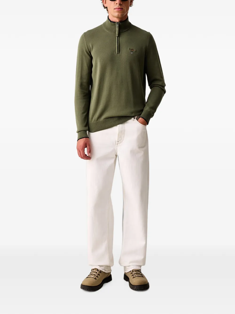 Aeronautica Militare Trui met geborduurd logo en rits Groen