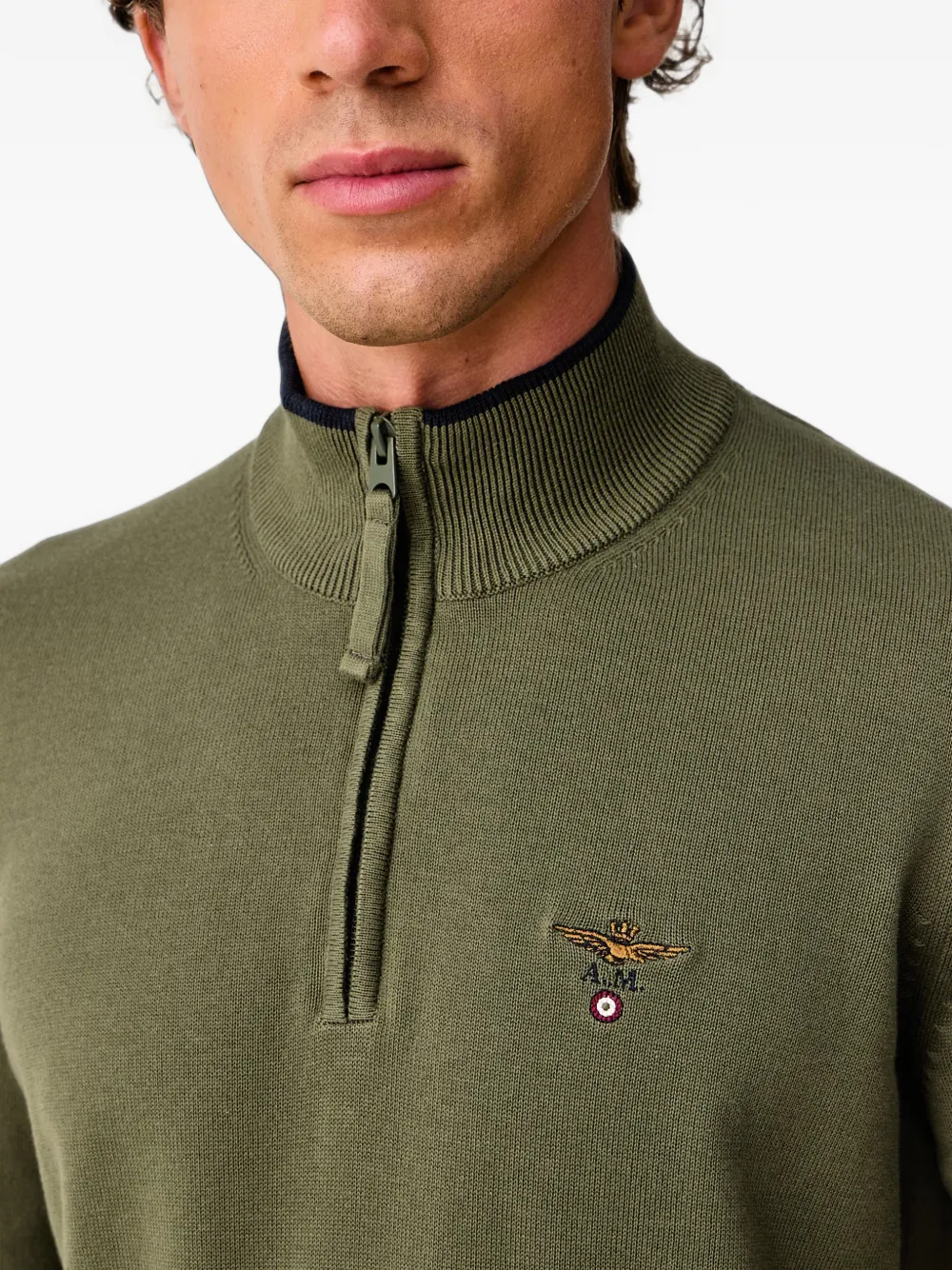 Aeronautica Militare Trui met geborduurd logo en rits Groen