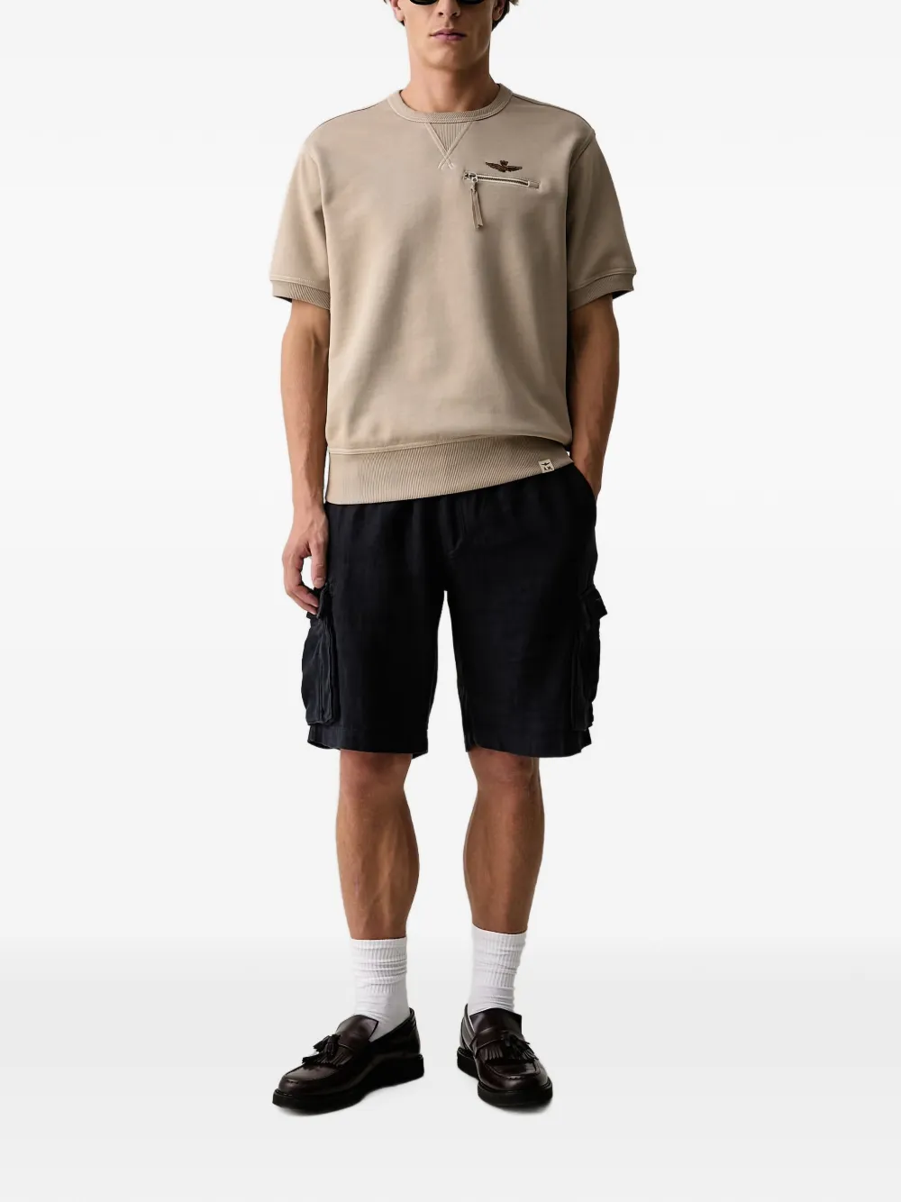 Aeronautica Militare Sweater met korte mouwen en ritszak Beige