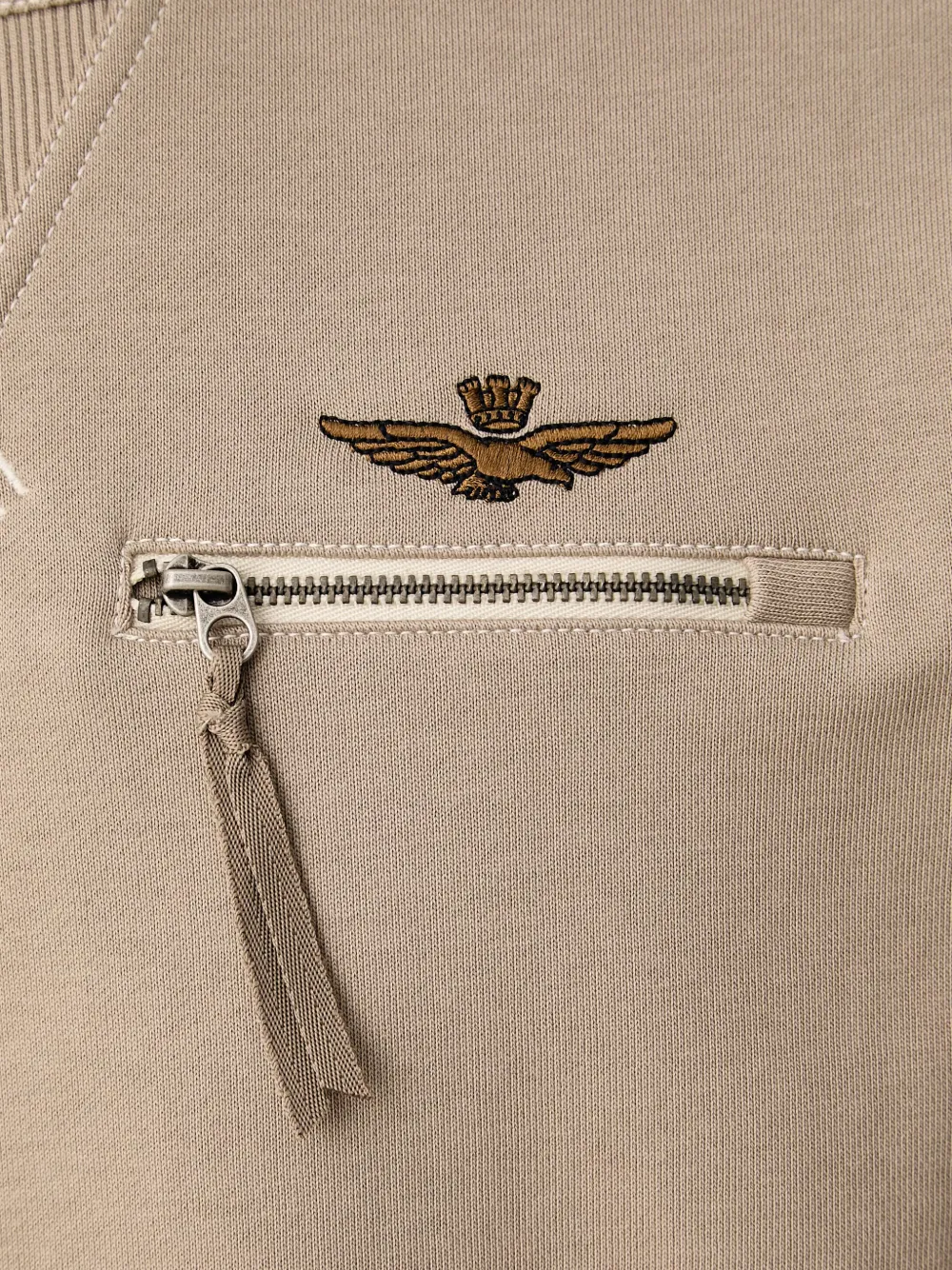 Aeronautica Militare Sweater met korte mouwen en ritszak Beige