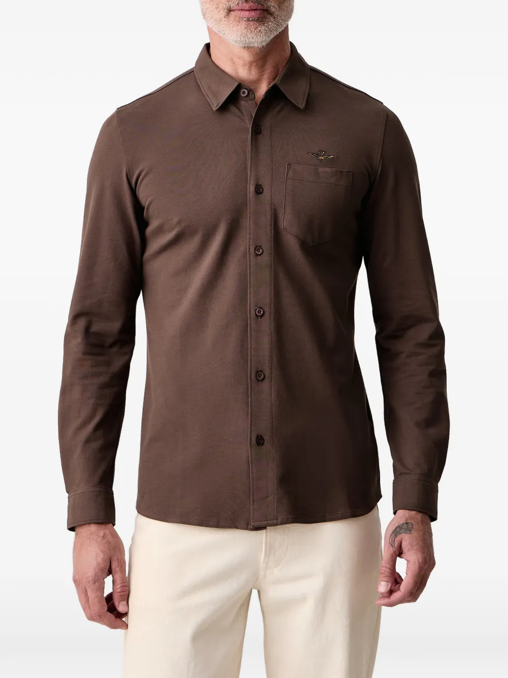 Aeronautica Militare Overhemd met geborduurd logo Bruin