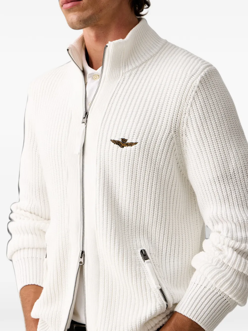Aeronautica Militare Ribgebreid vest met geborduurd logo Wit