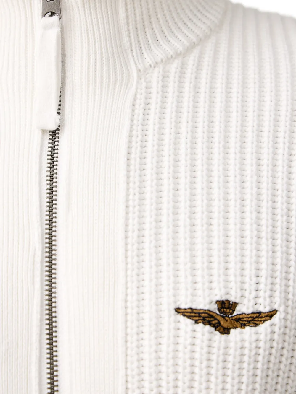 Aeronautica Militare Ribgebreid vest met geborduurd logo Wit
