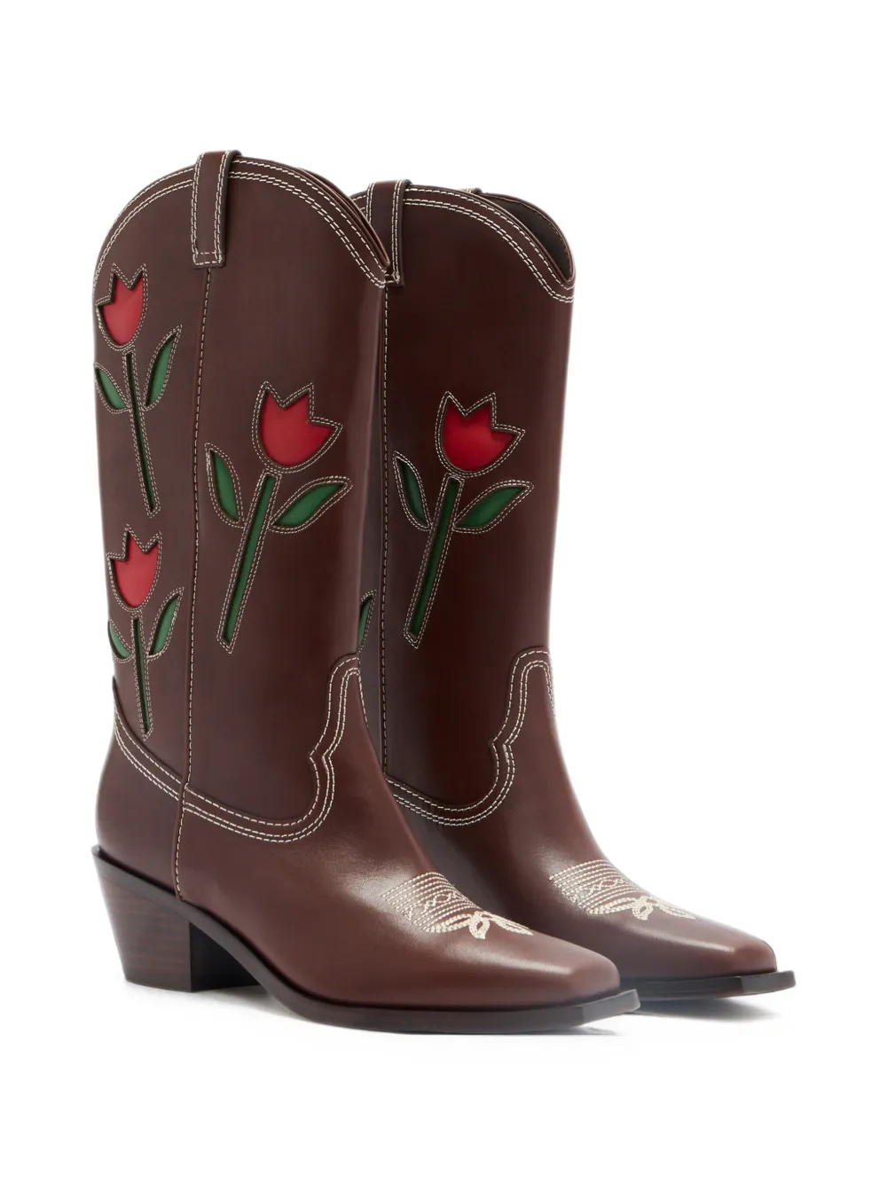 Loeffler Randall tulip-appliqué western boots Bruin