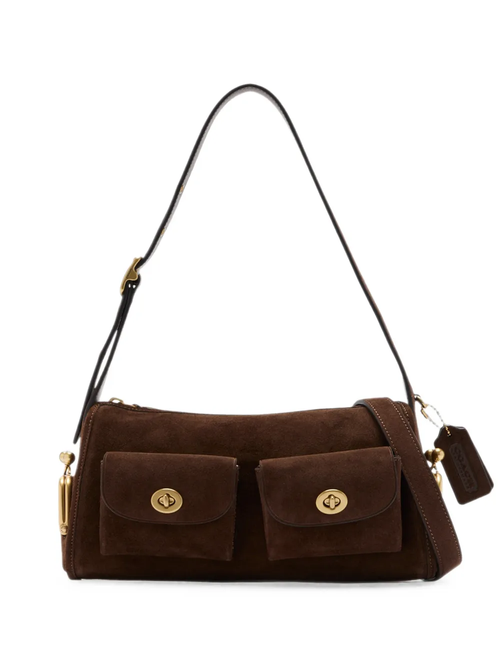 Coach Turnlock suede multi-pocket cross body bag - Marrone