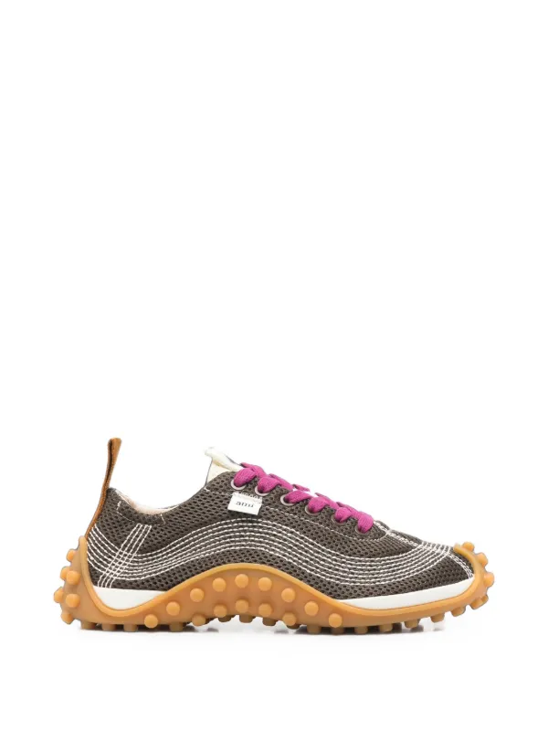 Ami Paris Mesh Panelled Sneakers in Brown