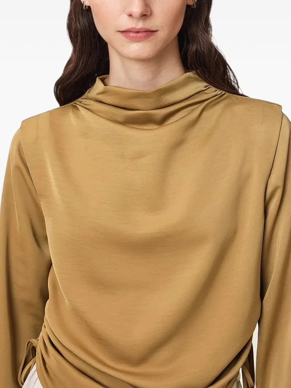 AllSaints Leslie draped high-neck blouse Geel