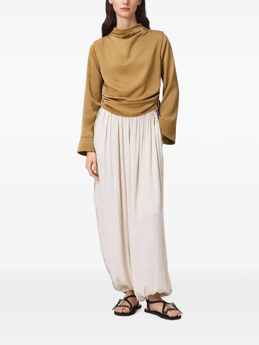 AllSaints Leslie draped high-neck blouse Geel