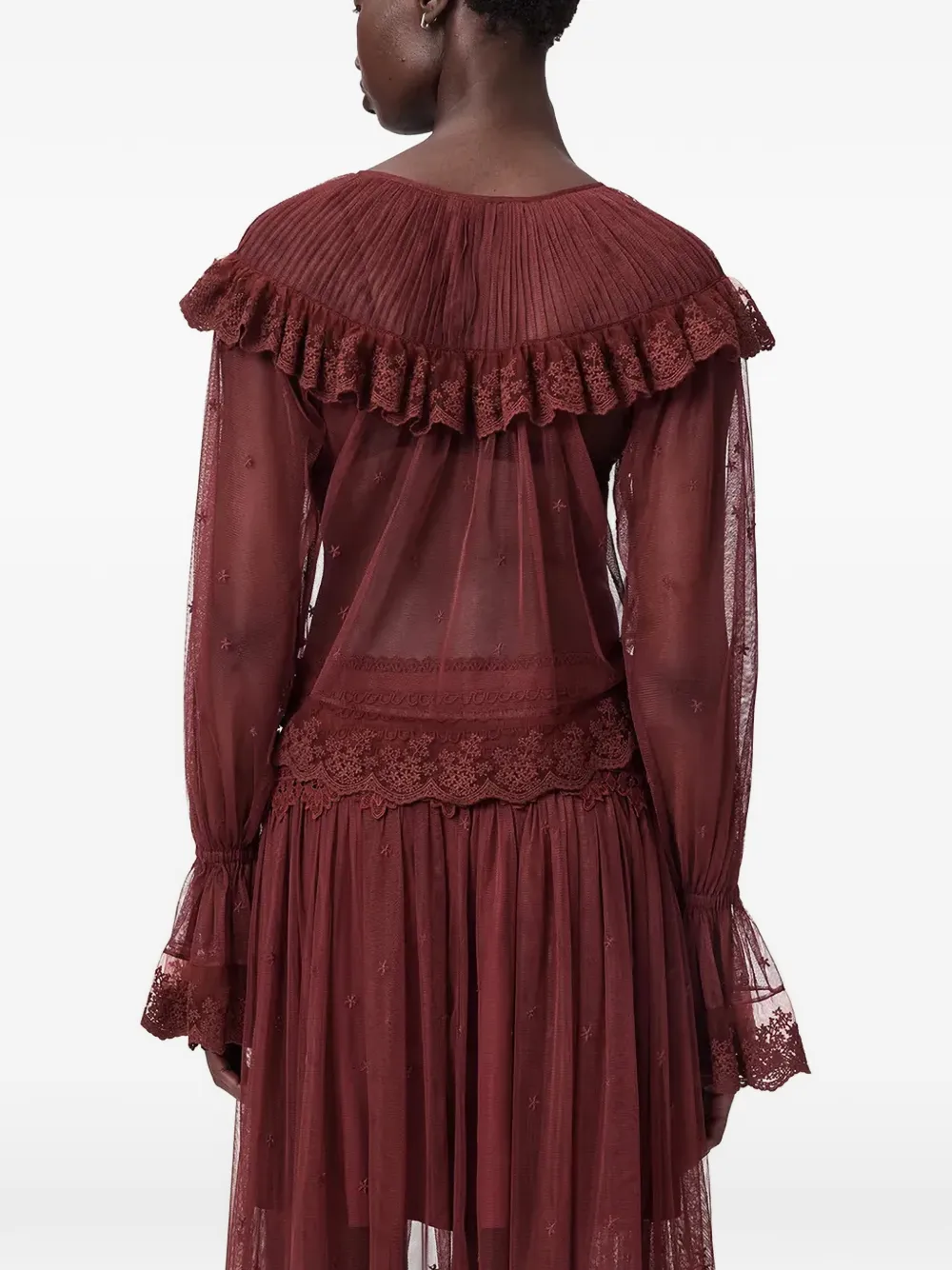 AllSaints Shirt met ruches en kanten afwerking Rood