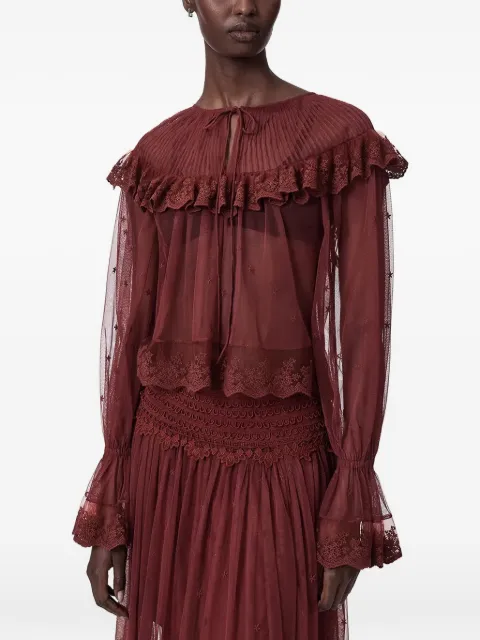 AllSaints ruffled lace-trim blouse