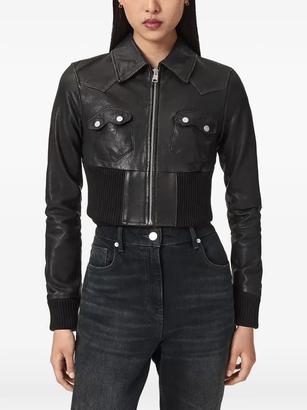 AllSaints ribbed-knit panelled leather jacket