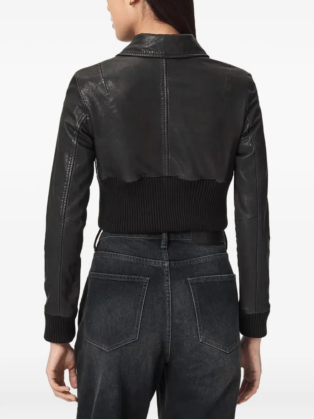 AllSaints Ribgebreid leren jack met vlakken Zwart