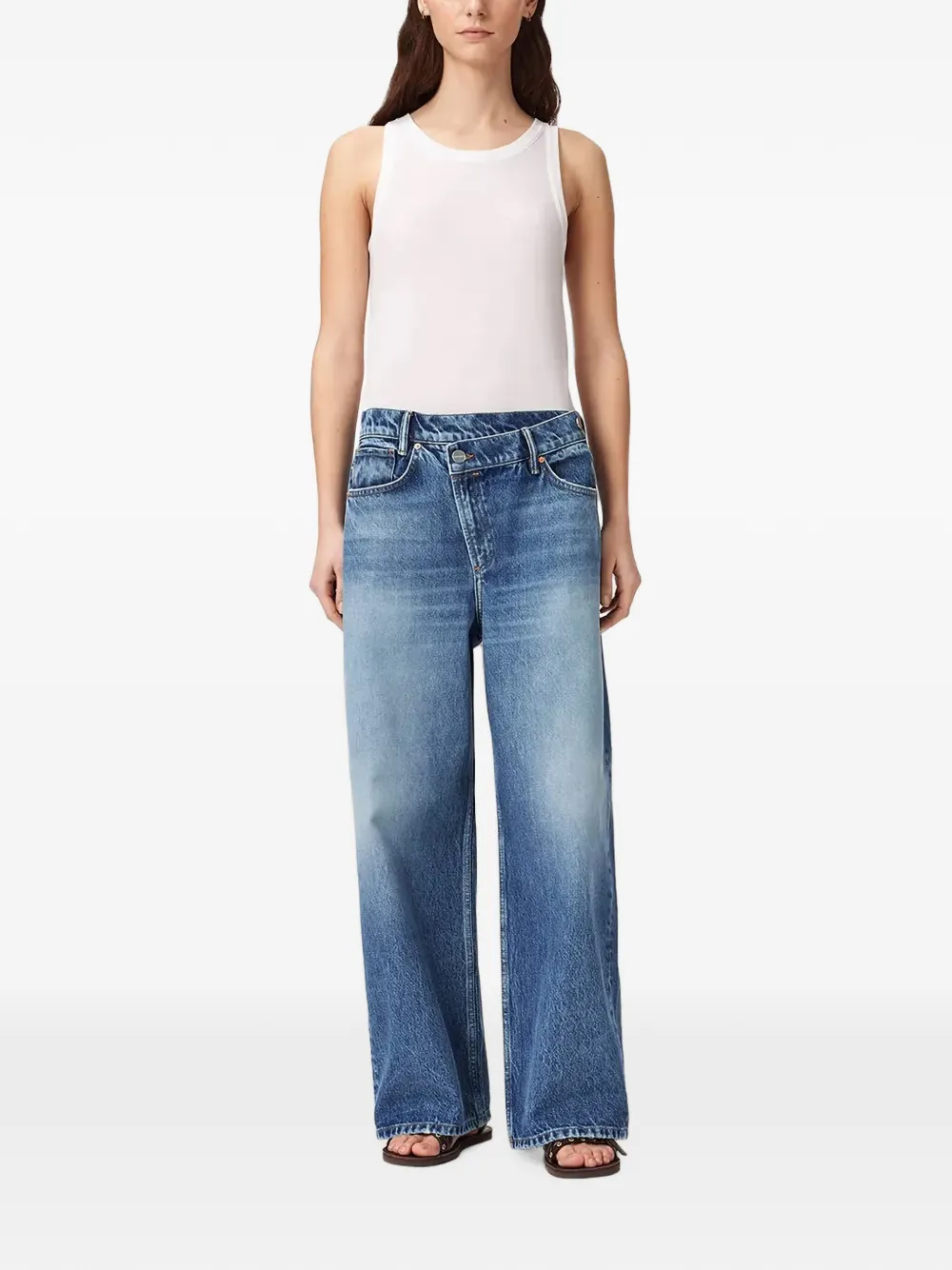 AllSaints Jeans met wijde pijpen en gekruiste taille Blauw