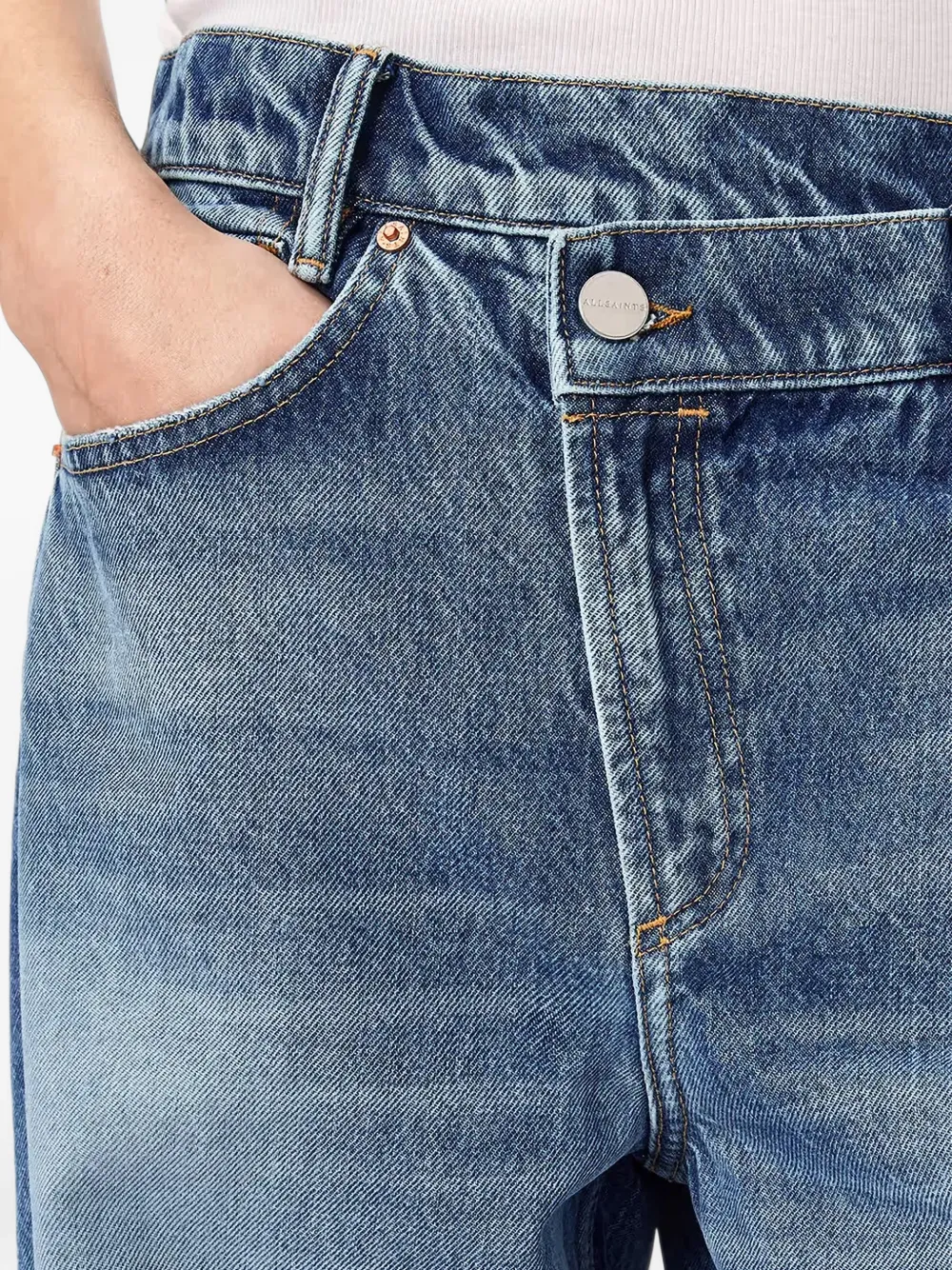 AllSaints Jeans met wijde pijpen en gekruiste taille Blauw