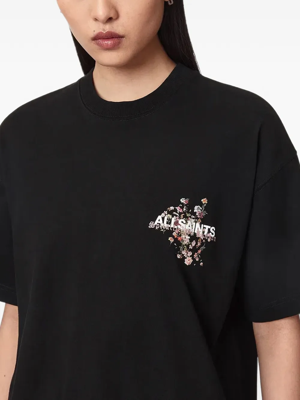 AllSaints T-shirt met bloemenprint Zwart