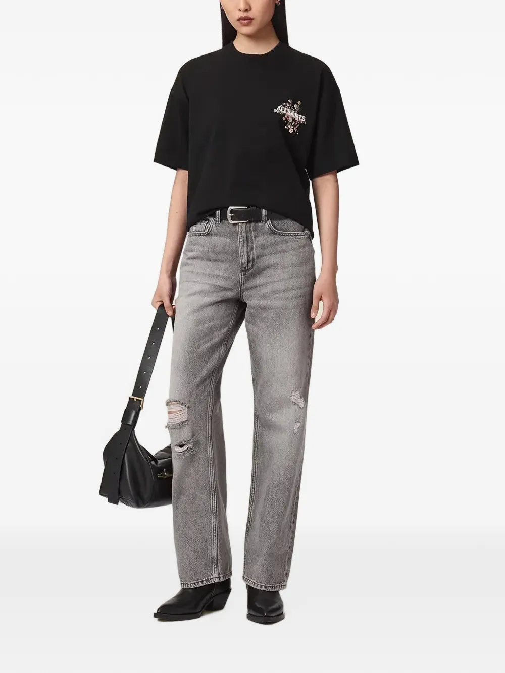 AllSaints T-shirt met bloemenprint Zwart