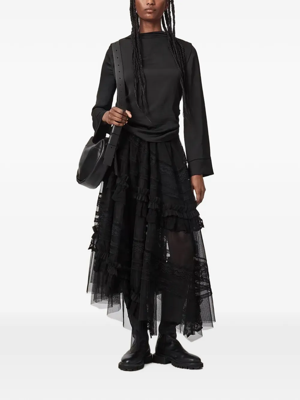 AllSaints Vashtie midi-rok met kant Zwart