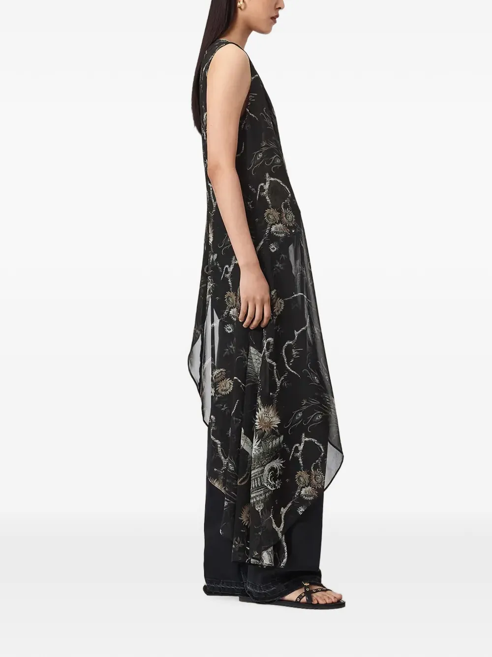 AllSaints Enola graphic-print asymmetric blouse Zwart