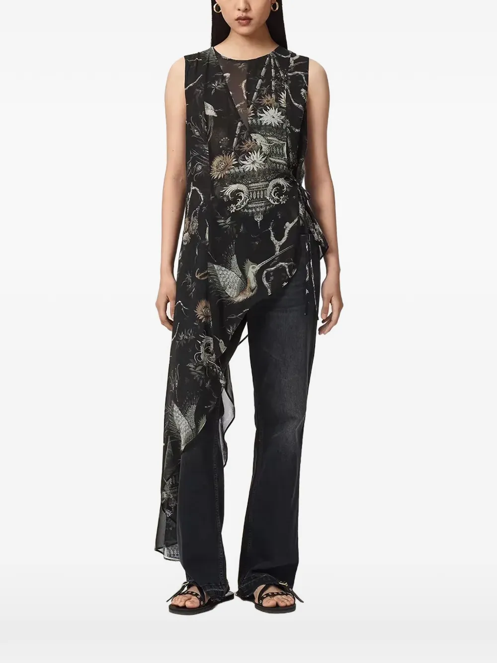 AllSaints Enola graphic-print asymmetric blouse