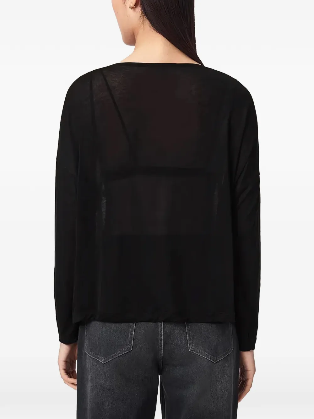 AllSaints Top met bloemen-devoré en boothals Zwart