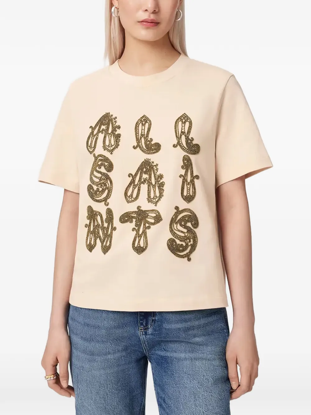 AllSaints Ella bead-embellished logo T-shirt - Toni neutri