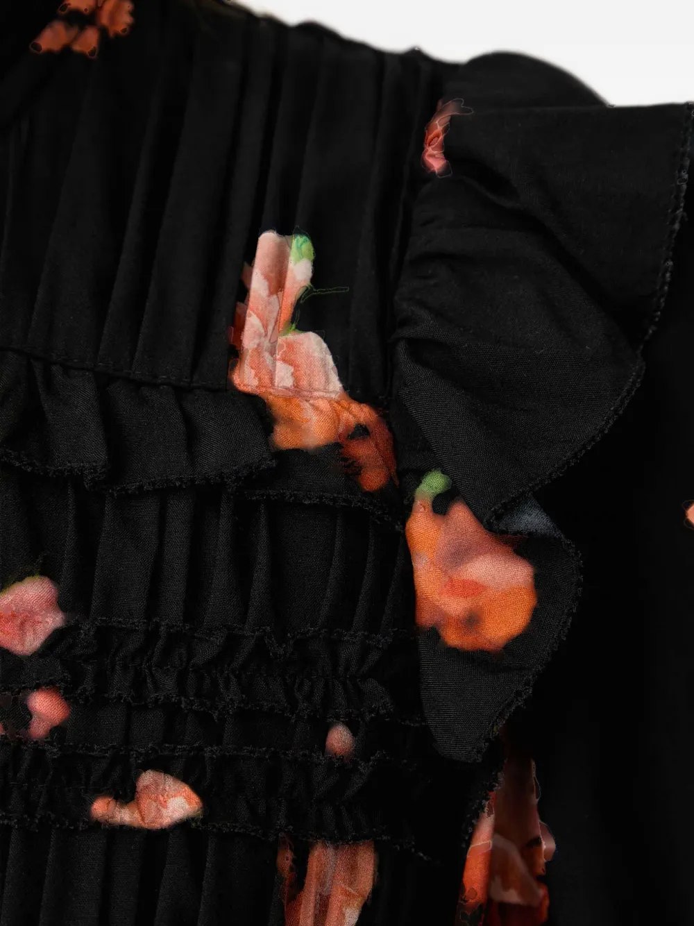 AllSaints Lauren midi-rok met bloemenprint en ruches Zwart
