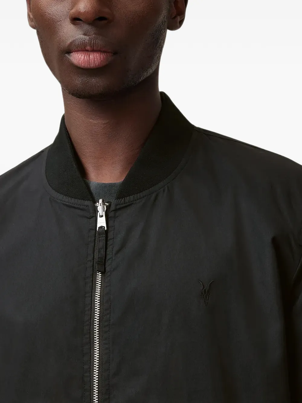 AllSaints logo-embroidered bomber jacket Zwart
