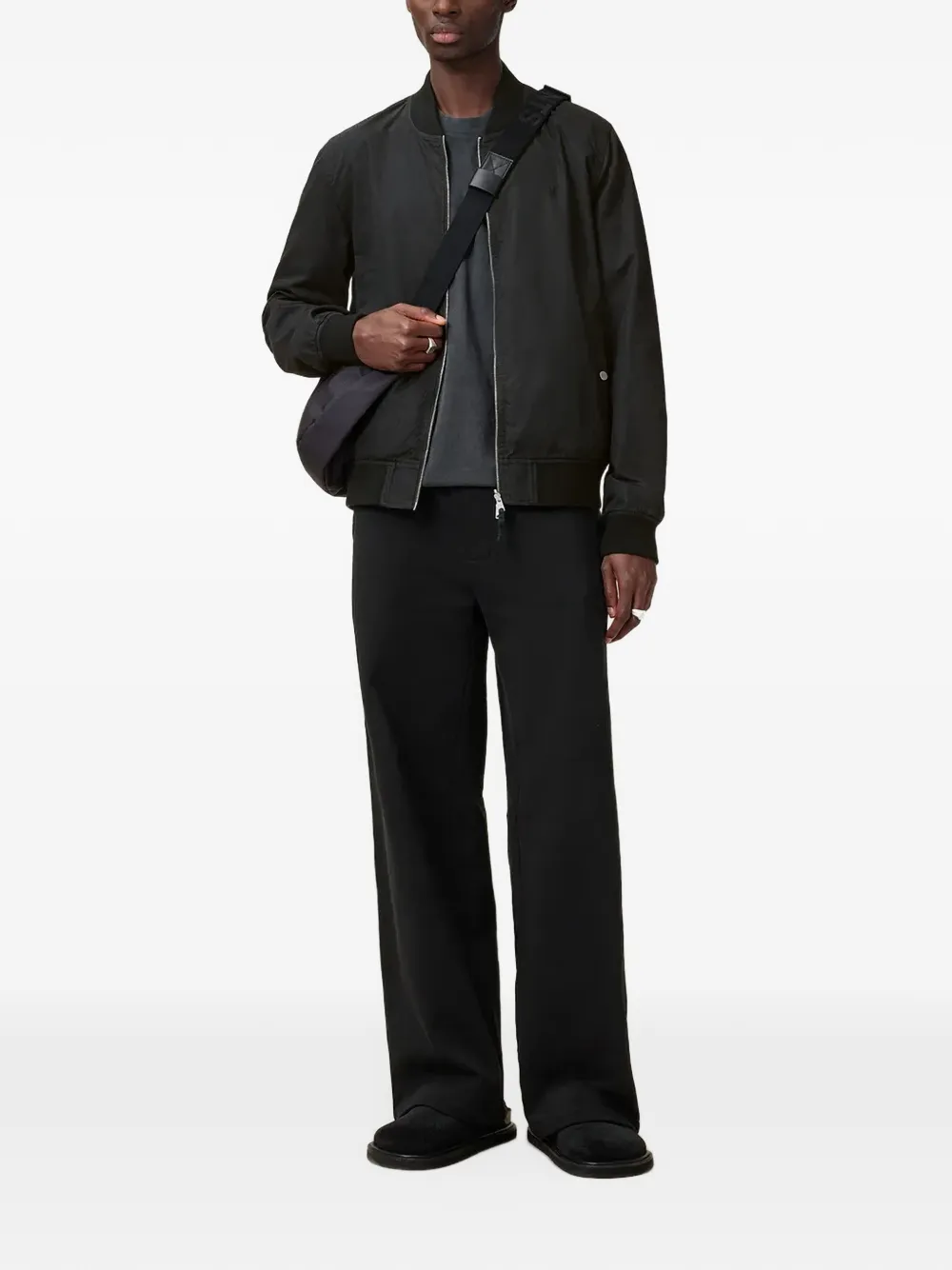 AllSaints logo-embroidered bomber jacket Zwart