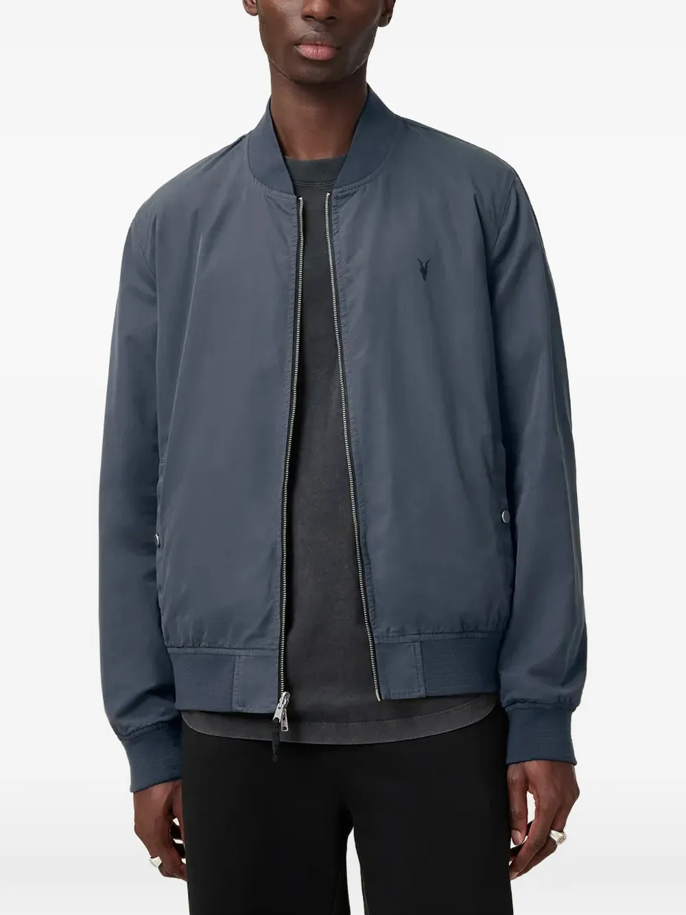 AllSaints logo-embroidered bomber jacket - Nero