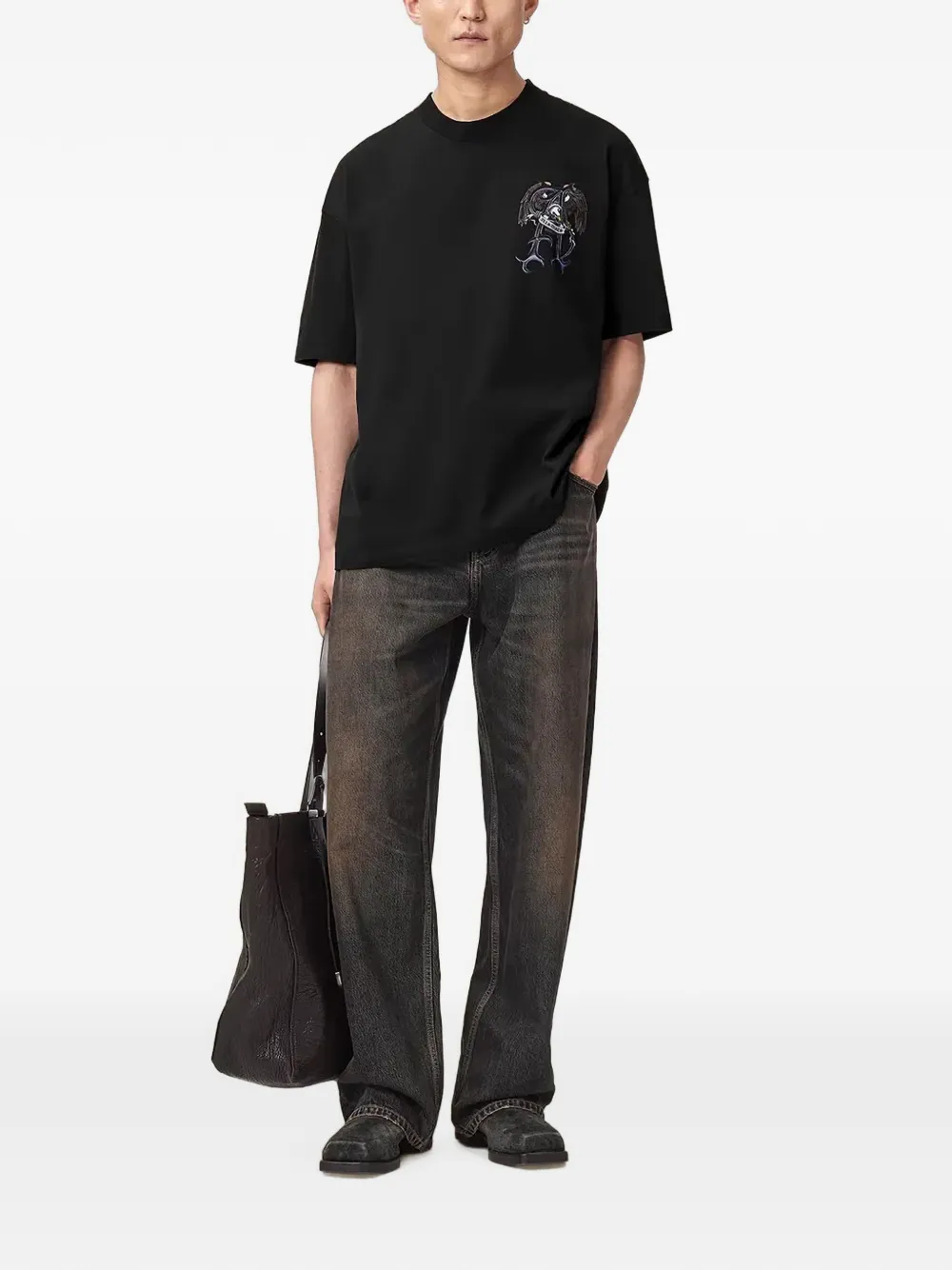 AllSaints T-shirt met ronde hals Zwart