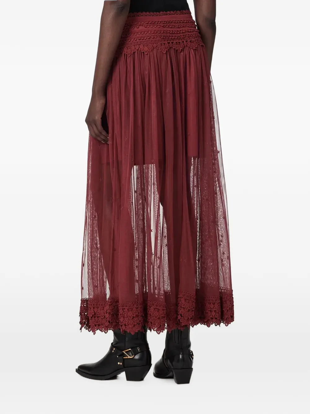 AllSaints Midi-rok met kanten afwerking Rood