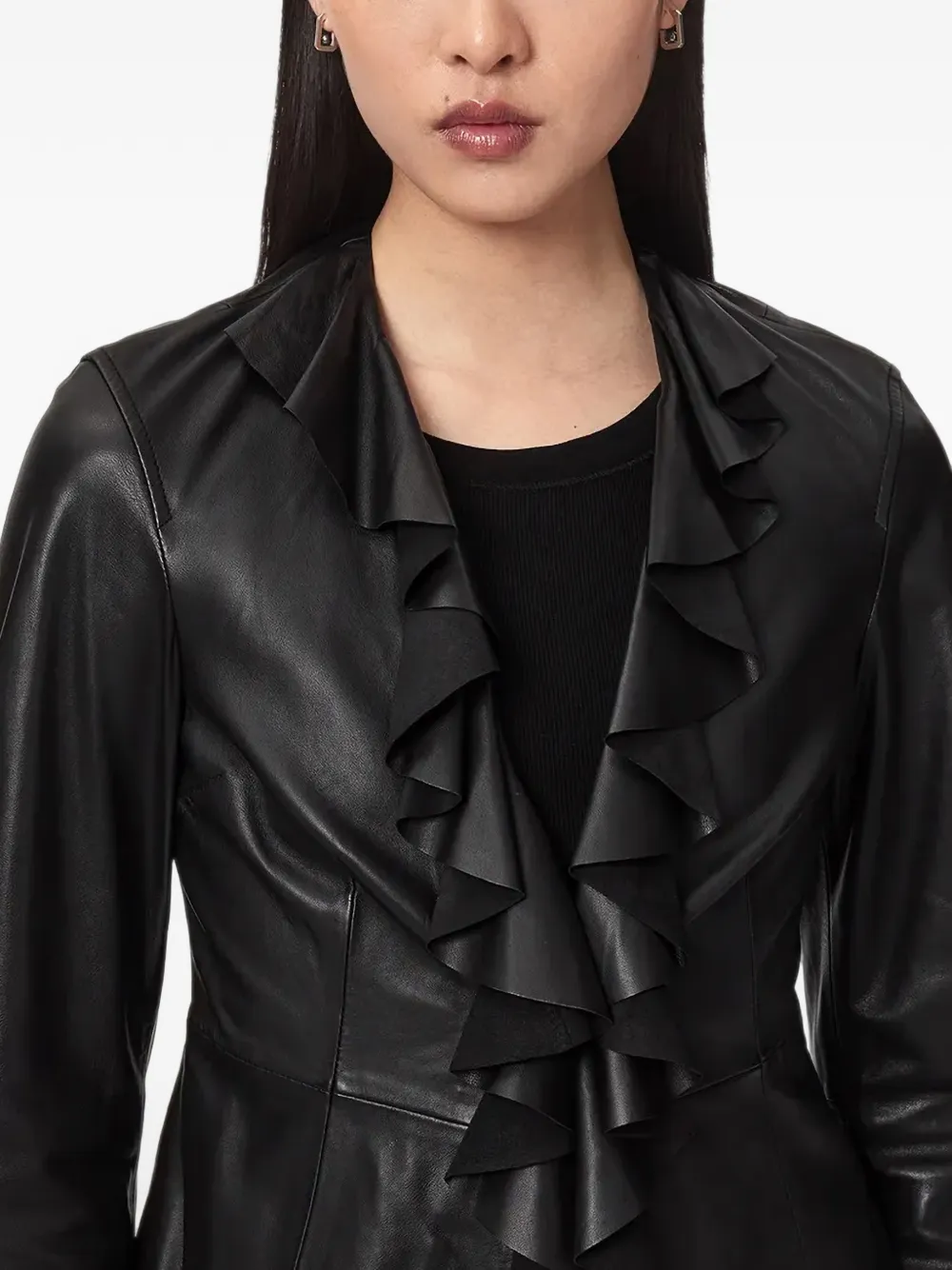 AllSaints Luana leren jack met ruches Zwart