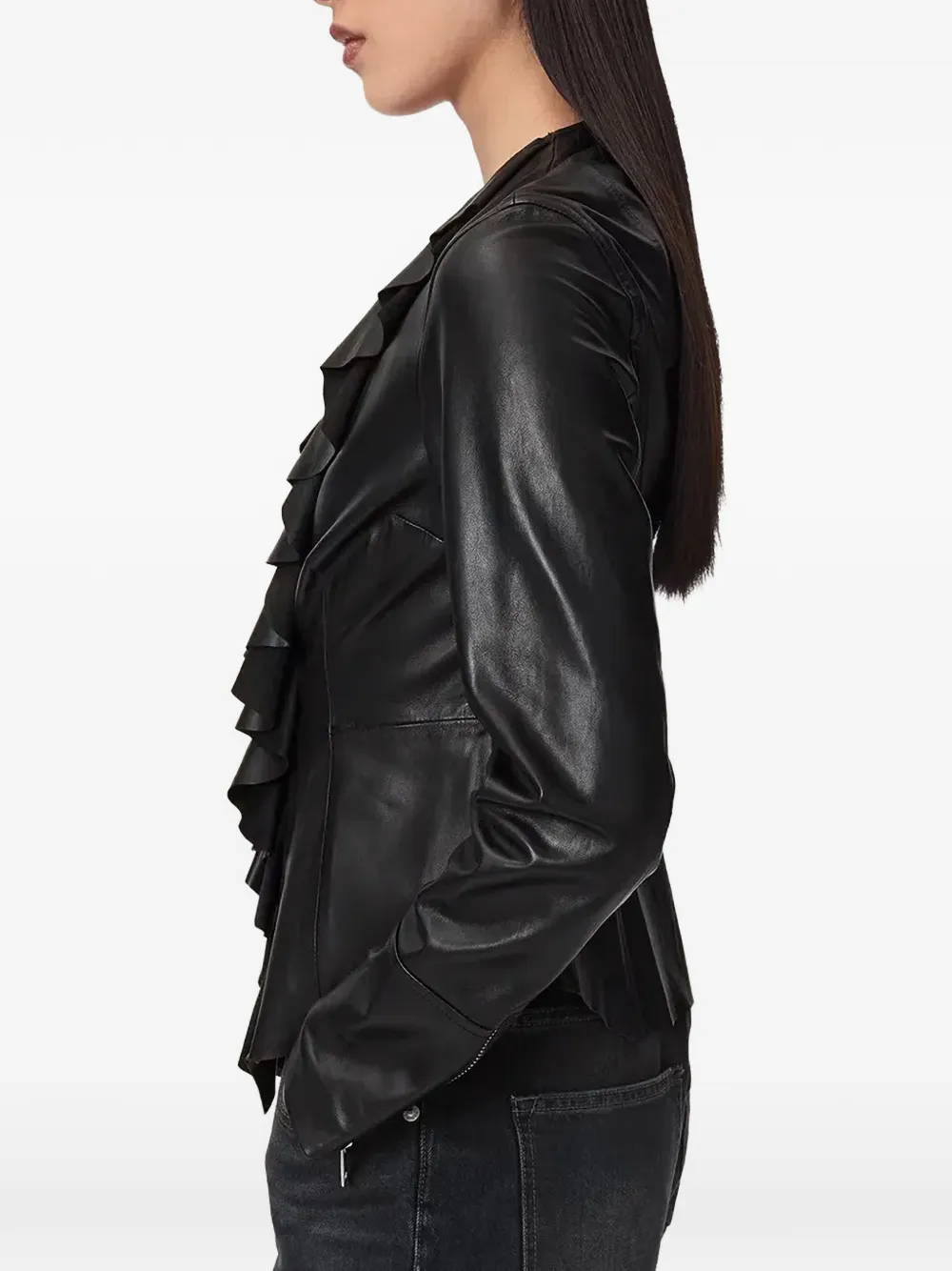 AllSaints Luana leren jack met ruches Zwart
