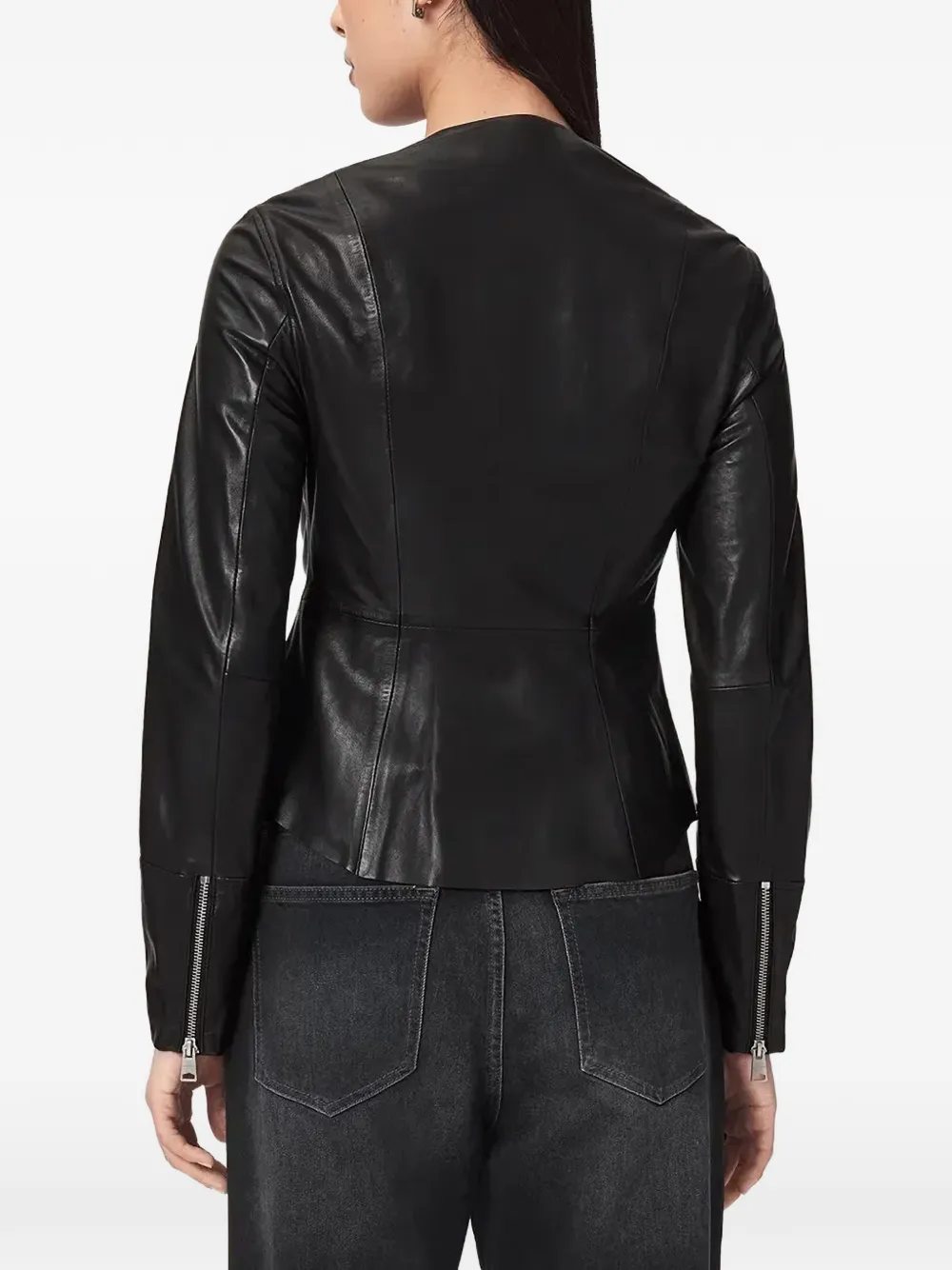 AllSaints Luana leren jack met ruches Zwart