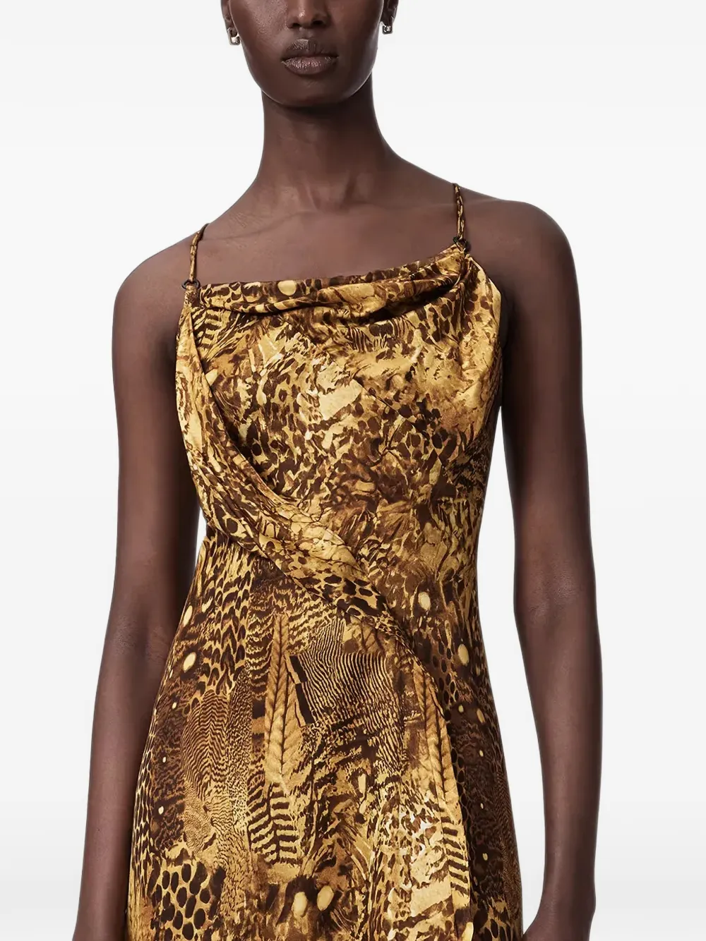 AllSaints Claire animal-print midi dress Beige