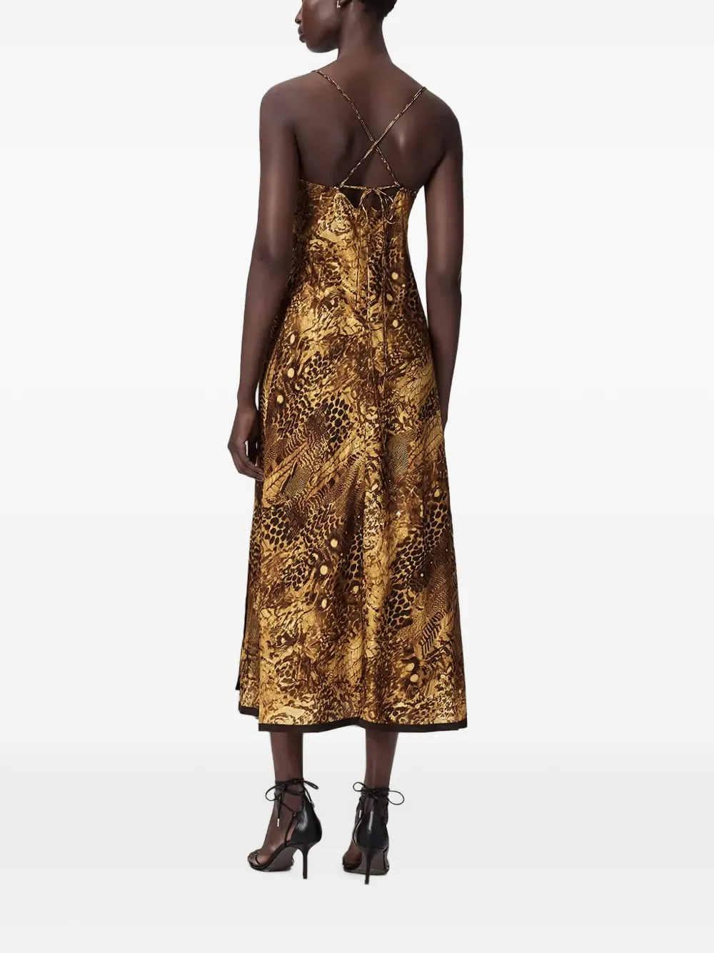 AllSaints Claire animal-print midi dress Beige