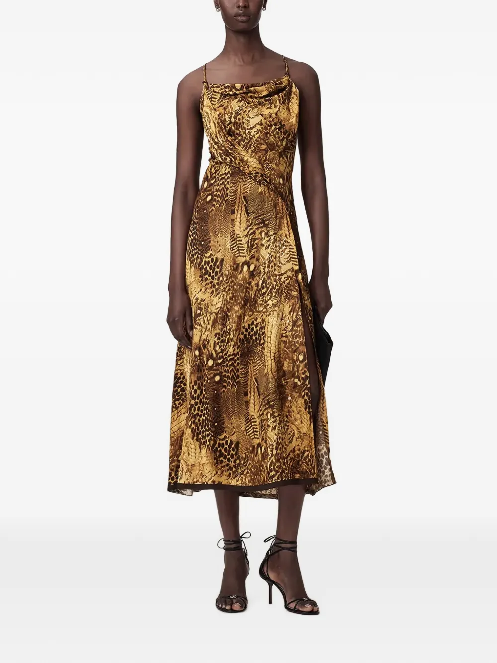 AllSaints Claire animal-print midi dress Beige