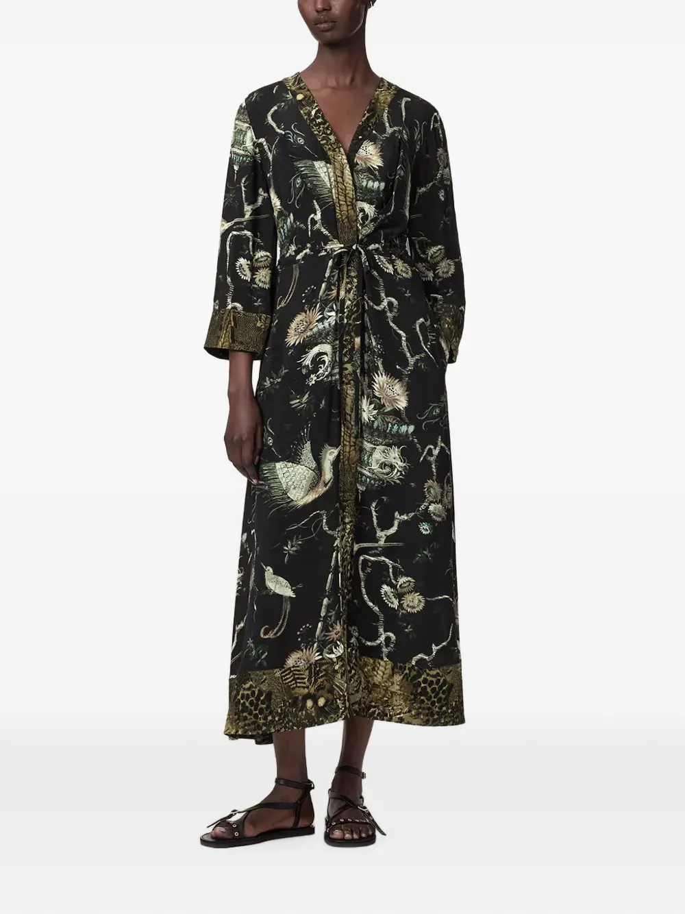AllSaints animal-print graphic-print midi dress - Nero