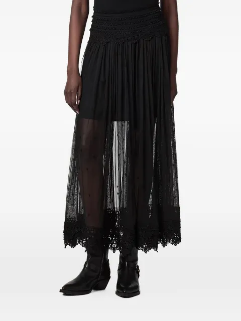 AllSaints lace-trim embroidered-mesh skirt
