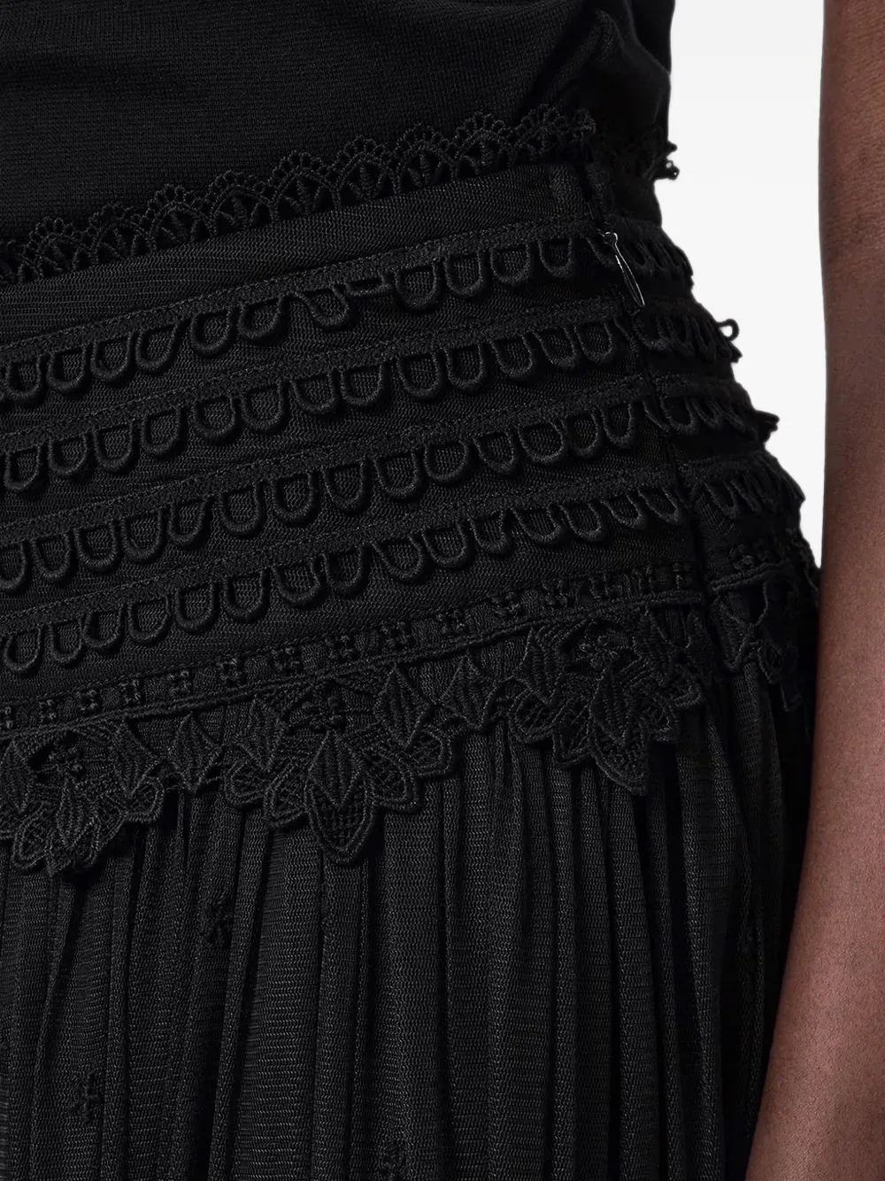 AllSaints Rok van geborduurd mesh met kanten afwerking Zwart