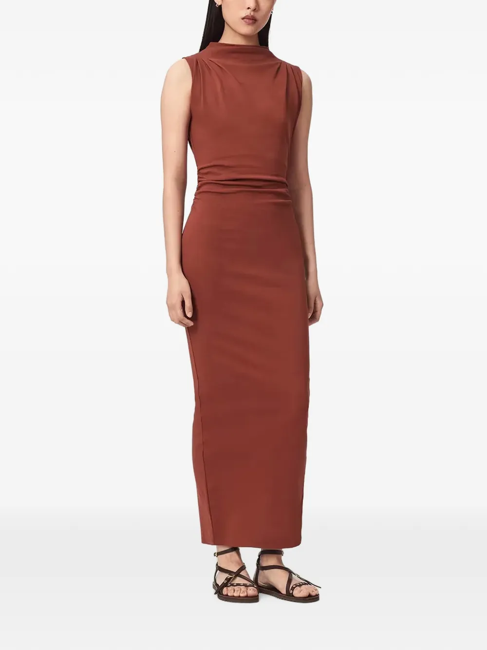 AllSaints Katarina gedrapeerde mouwloze maxi-jurk Bruin