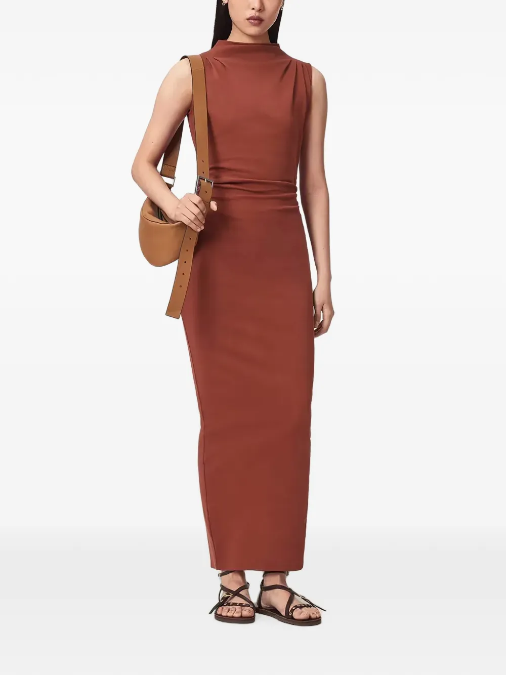 AllSaints Katarina gedrapeerde mouwloze maxi-jurk Bruin