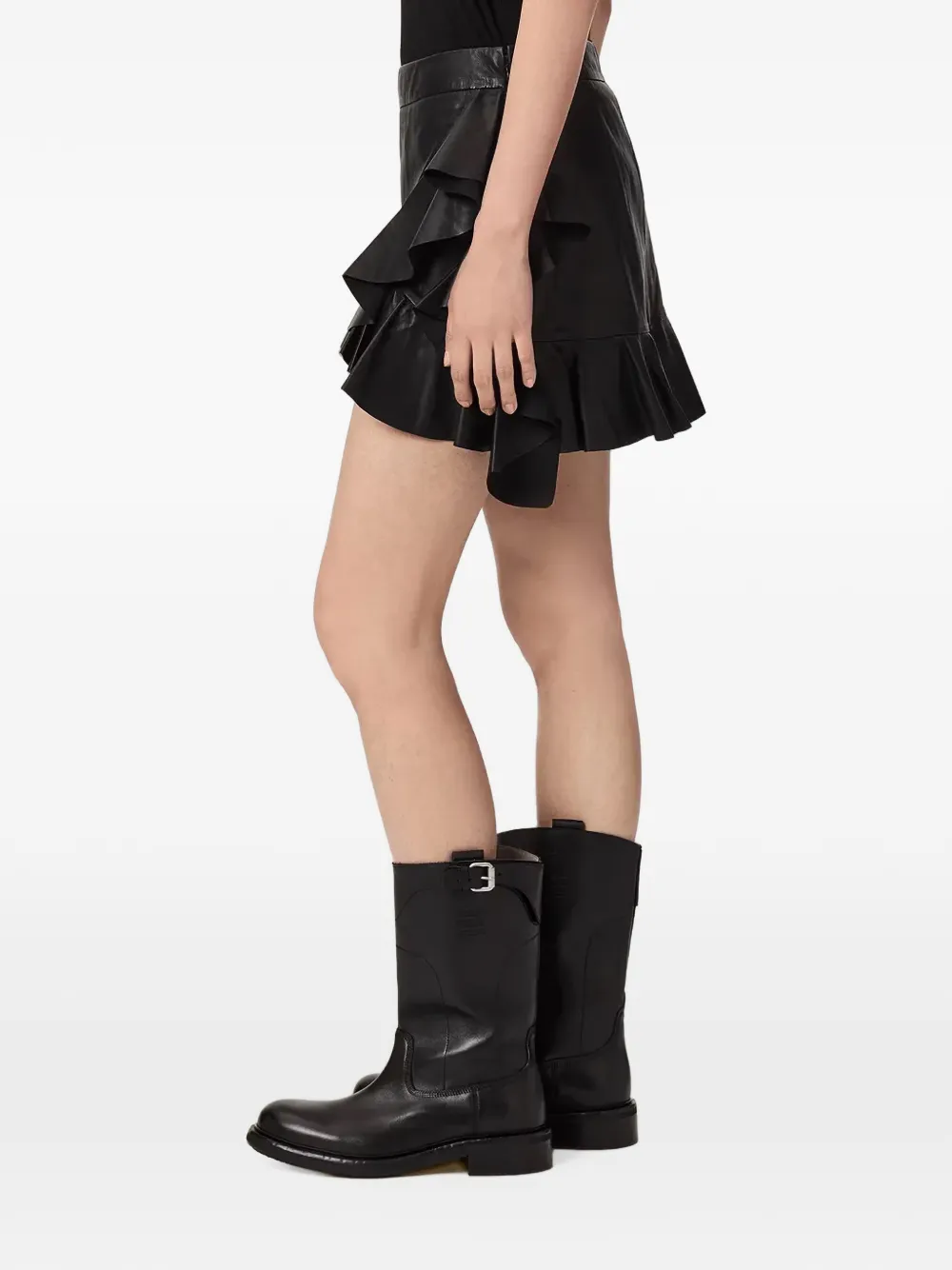 AllSaints Luana ruffled leather skirt Zwart