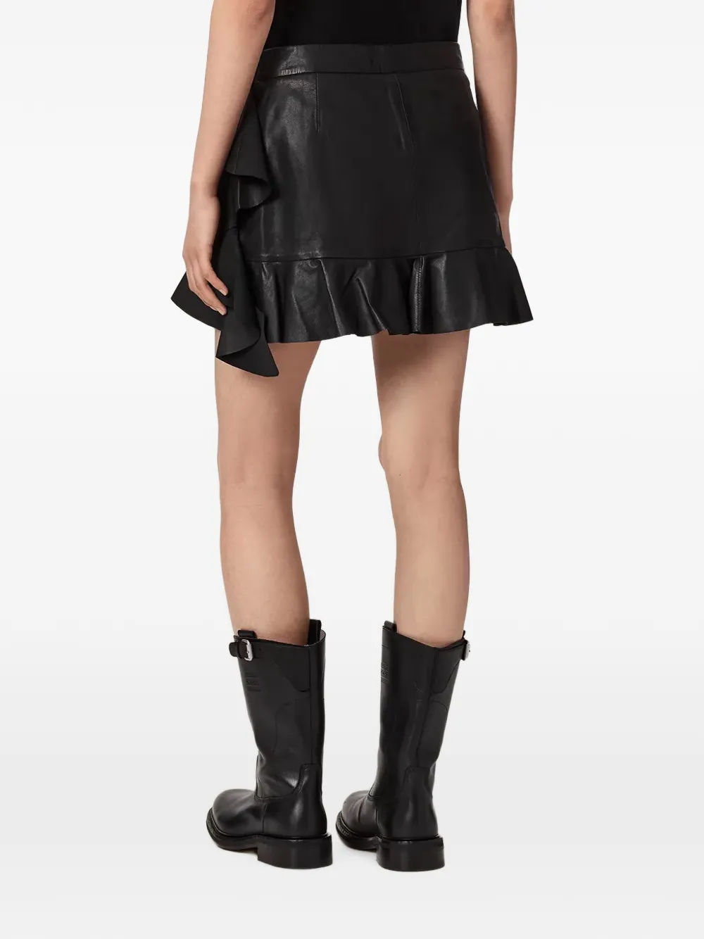 AllSaints Luana ruffled leather skirt Zwart