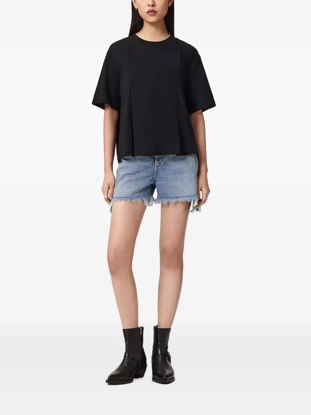 AllSaints Geplooid T-shirt met geborduurd logo Zwart