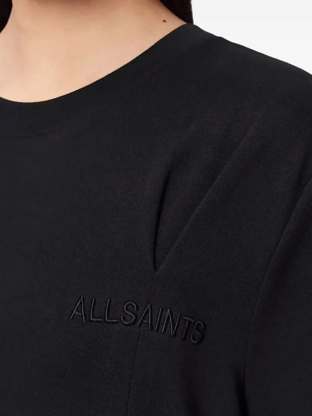 AllSaints Geplooid T-shirt met geborduurd logo Zwart