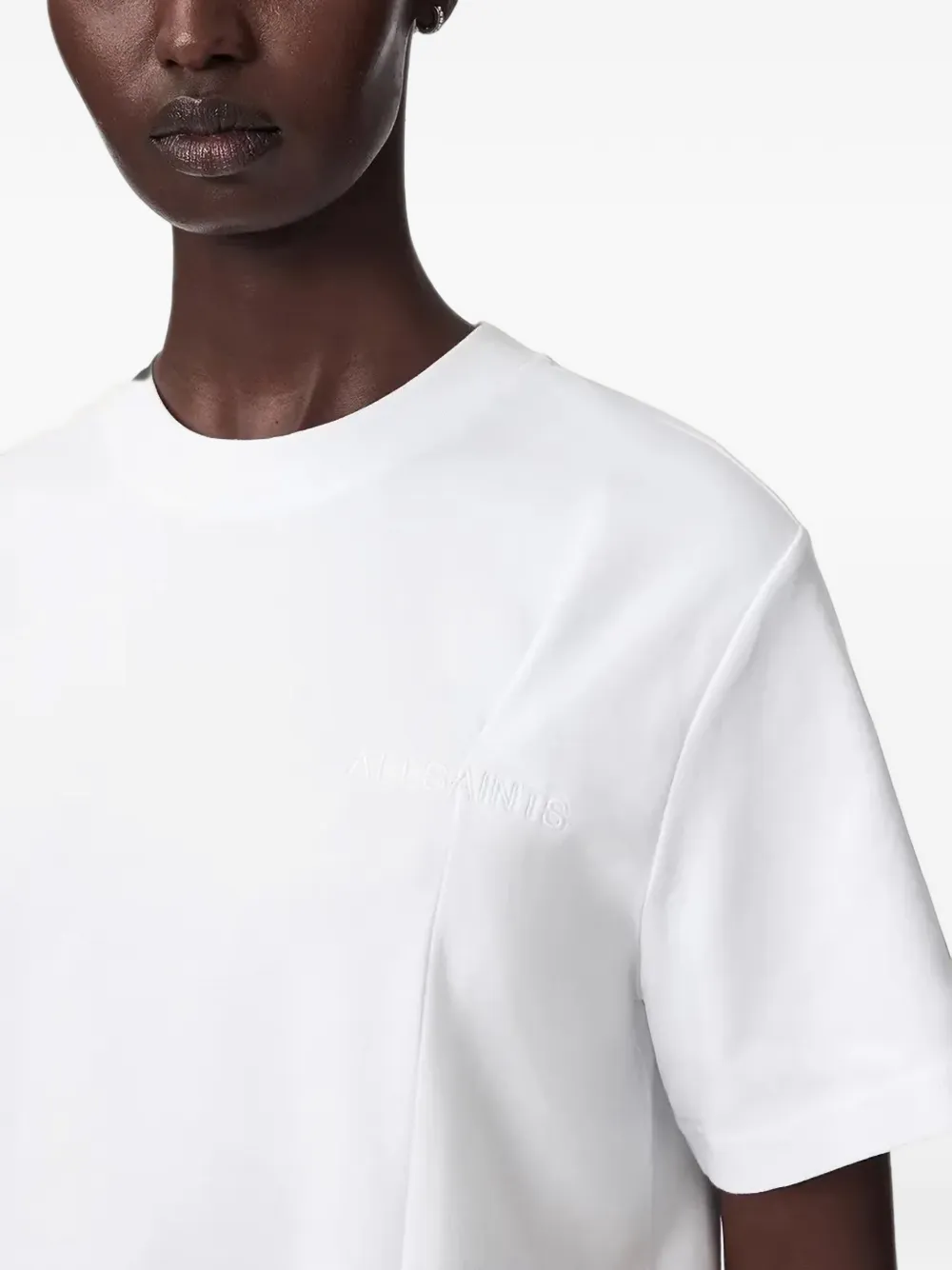 AllSaints Geplooid T-shirt met geborduurd logo Wit