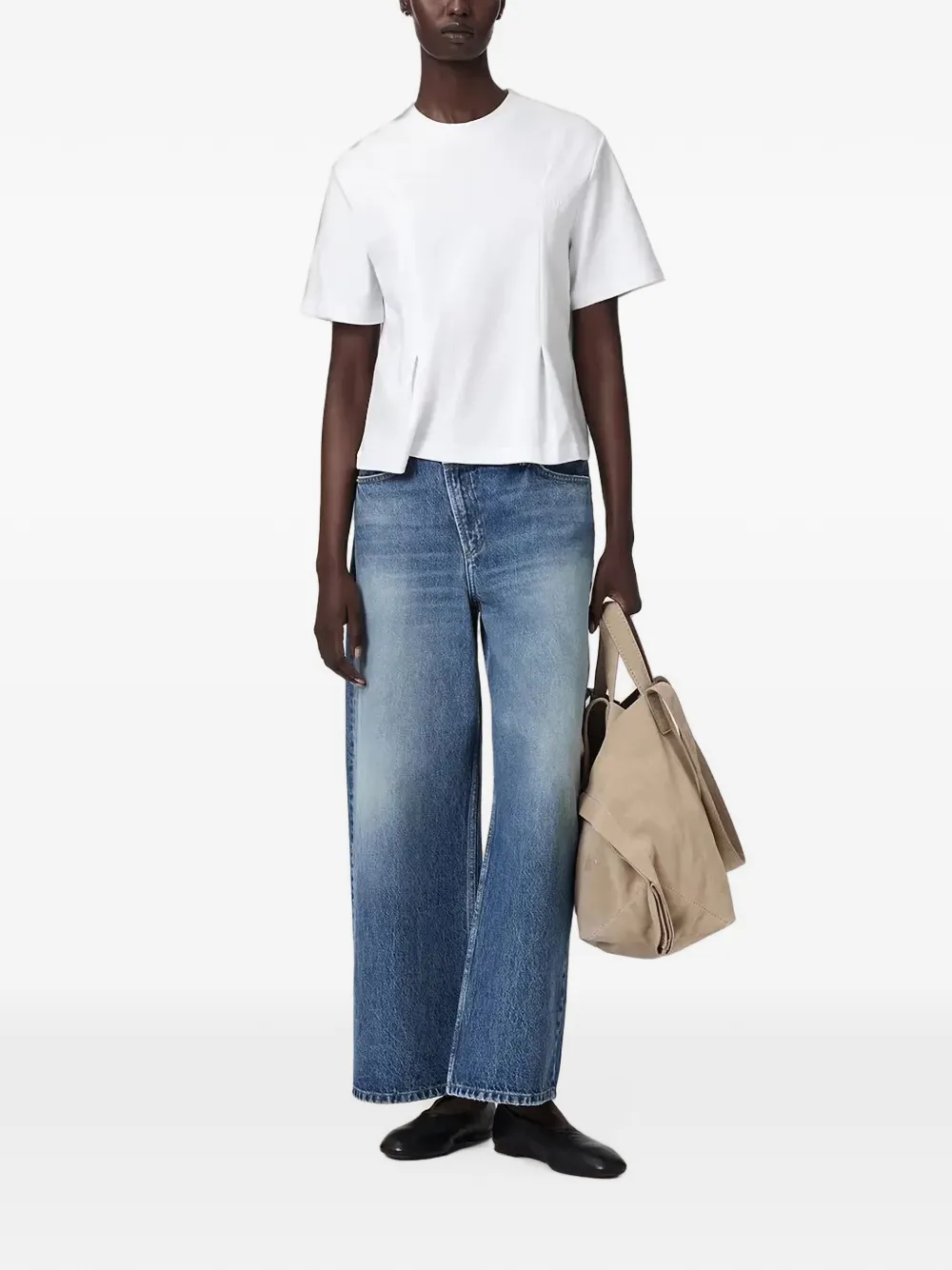 AllSaints Geplooid T-shirt met geborduurd logo Wit