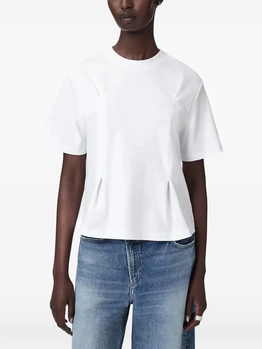 AllSaints pleated embroidered-logo T-shirt - Bianco