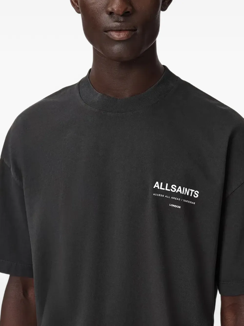 AllSaints Backstage katoenen T-shirt met logo-print Grijs